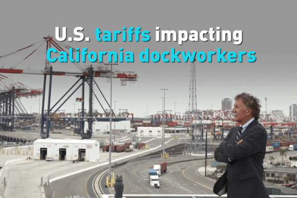 Les tarifs américains bouleversent les dockers de Californie Les tarifs américains bouleversent les dockers de Californie video poster