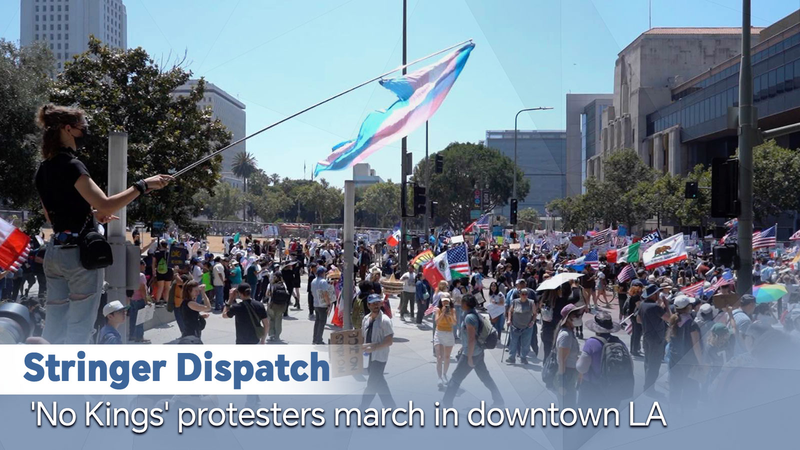 Des manifestants « No Kings » organisent une marche massive dans le centre de LA Des manifestants « No Kings » organisent une marche massive dans le centre de LA video poster