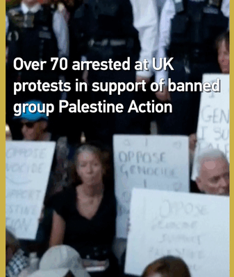 Plus de 70 arrêtés alors que des manifestations éclatent au Royaume-Uni contre l’interdiction de Palestine Action Plus de 70 arrêtés alors que des manifestations éclatent au Royaume-Uni contre l'interdiction de Palestine Action video poster
