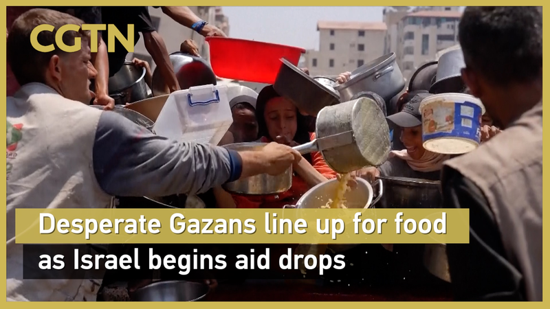 Des Gazans désespérés font la queue pour de la nourriture alors que les largages d’aide commencent Des Gazans désespérés font la queue pour de la nourriture alors que les largages d'aide commencent video poster