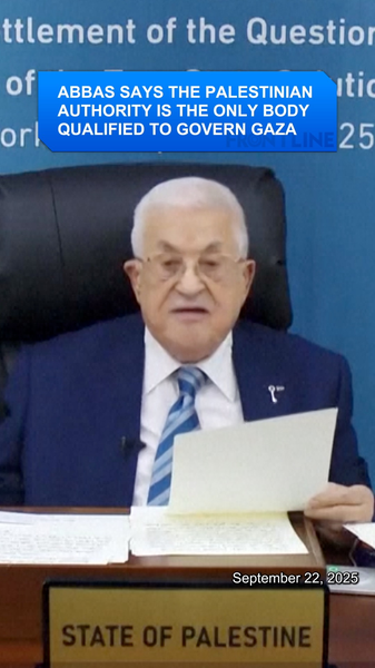 Abbas : L’Autorité palestinienne seule autorité qualifiée pour gouverner Gaza Abbas : L'Autorité palestinienne seule autorité qualifiée pour gouverner Gaza video poster