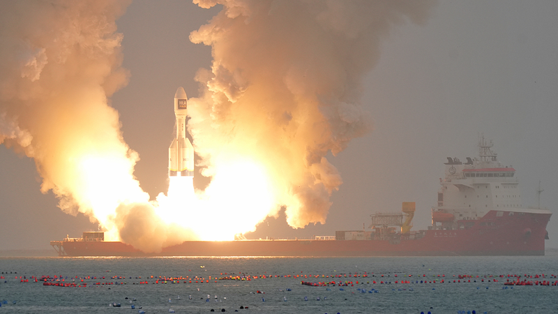 Deuxième lancement en mer de la fusée Gravity-1 au large de la côte du Shandong Deuxième lancement en mer de la fusée Gravity-1 au large de la côte du Shandong