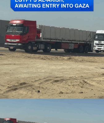 Les camions d’aide font la queue à Al-Arish en attente d’entrée à Gaza Les camions d'aide font la queue à Al-Arish en attente d'entrée à Gaza video poster