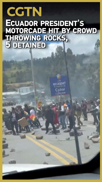 Le président de l’Équateur évite une attaque de pierres lors des manifestations contre la subvention au diesel Le président de l'Équateur évite une attaque de pierres lors des manifestations contre la subvention au diesel video poster